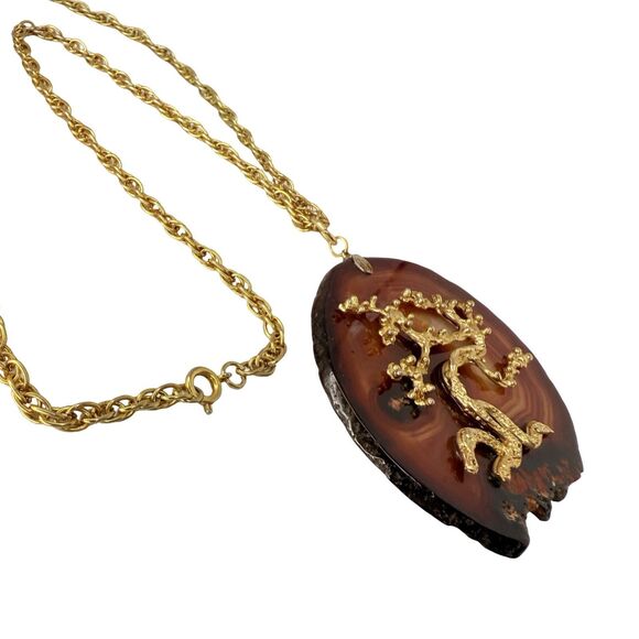 Brown Banded Carnelian Agate Slab Tree OF Life Pendant Necklace 24" Artesian - Picture 7 of 12